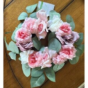 Ashland Mini Wreath Faux Pink Rose Floral Approx 7.5” Spring Flowers NWT Hook